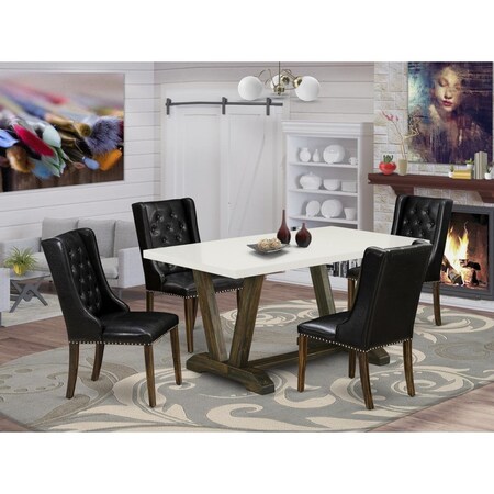 East West Furniture 5 Piece V-Style Dining Room Table Set - Distressed Jacobean V726FO749-5